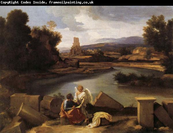 POUSSIN, Nicolas Landscape with Saint Matthew and the Angel